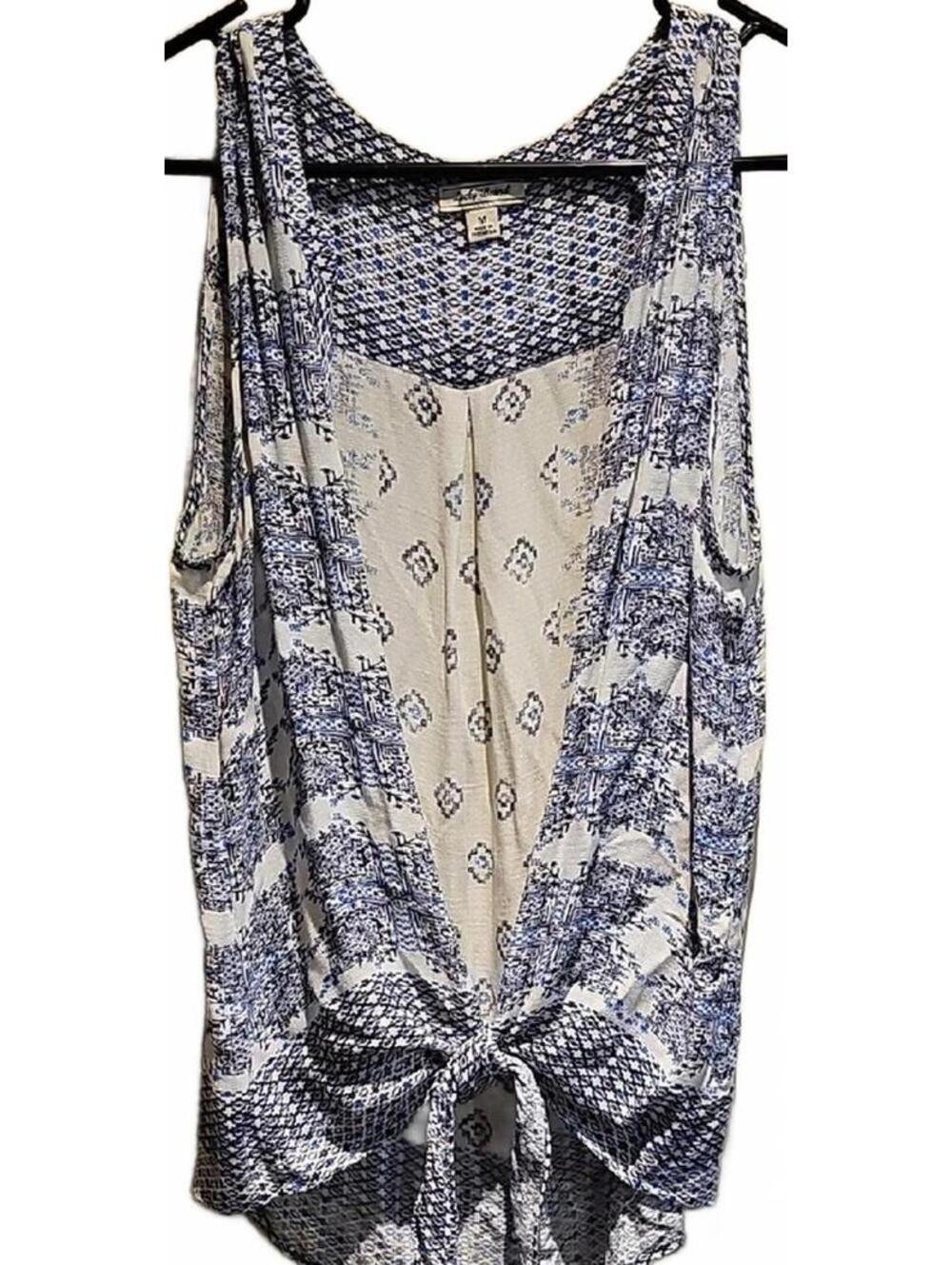 Lucky Brand Blue and White Open Tie Top